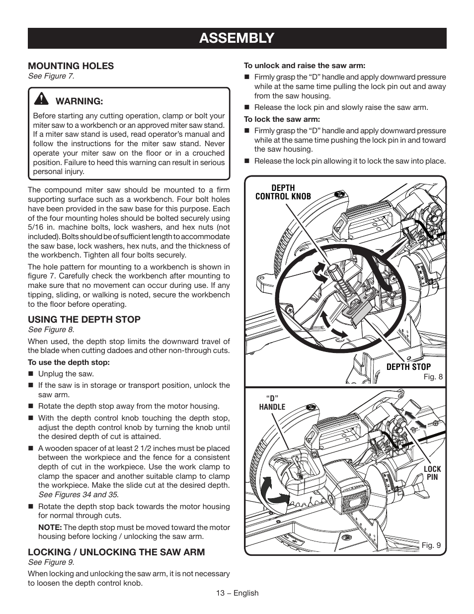 Assembly | Ryobi TSS102L User Manual | Page 13 / 100