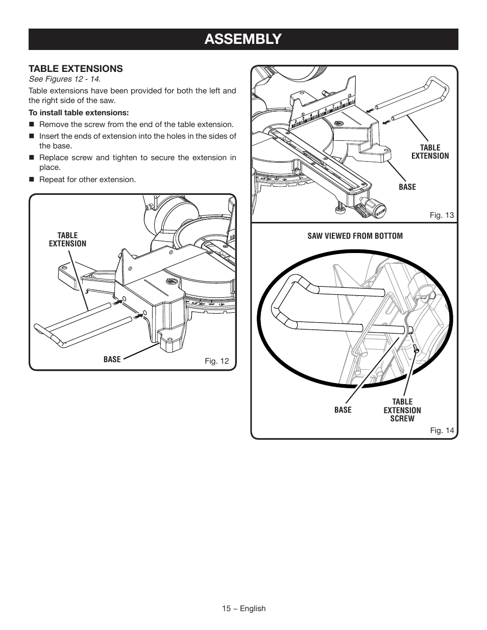 Assembly | Ryobi TSS102L User Manual | Page 15 / 100