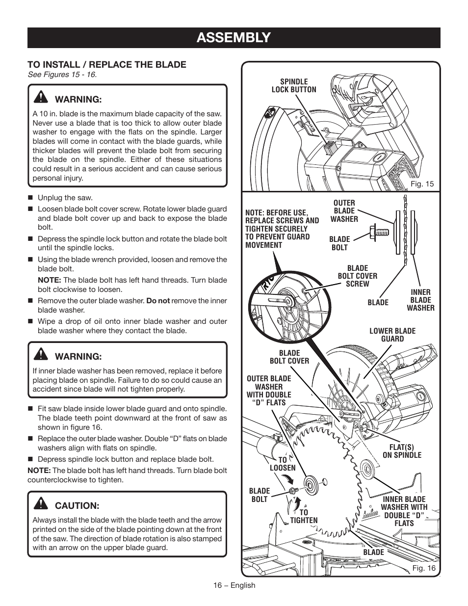 Assembly | Ryobi TSS102L User Manual | Page 16 / 100