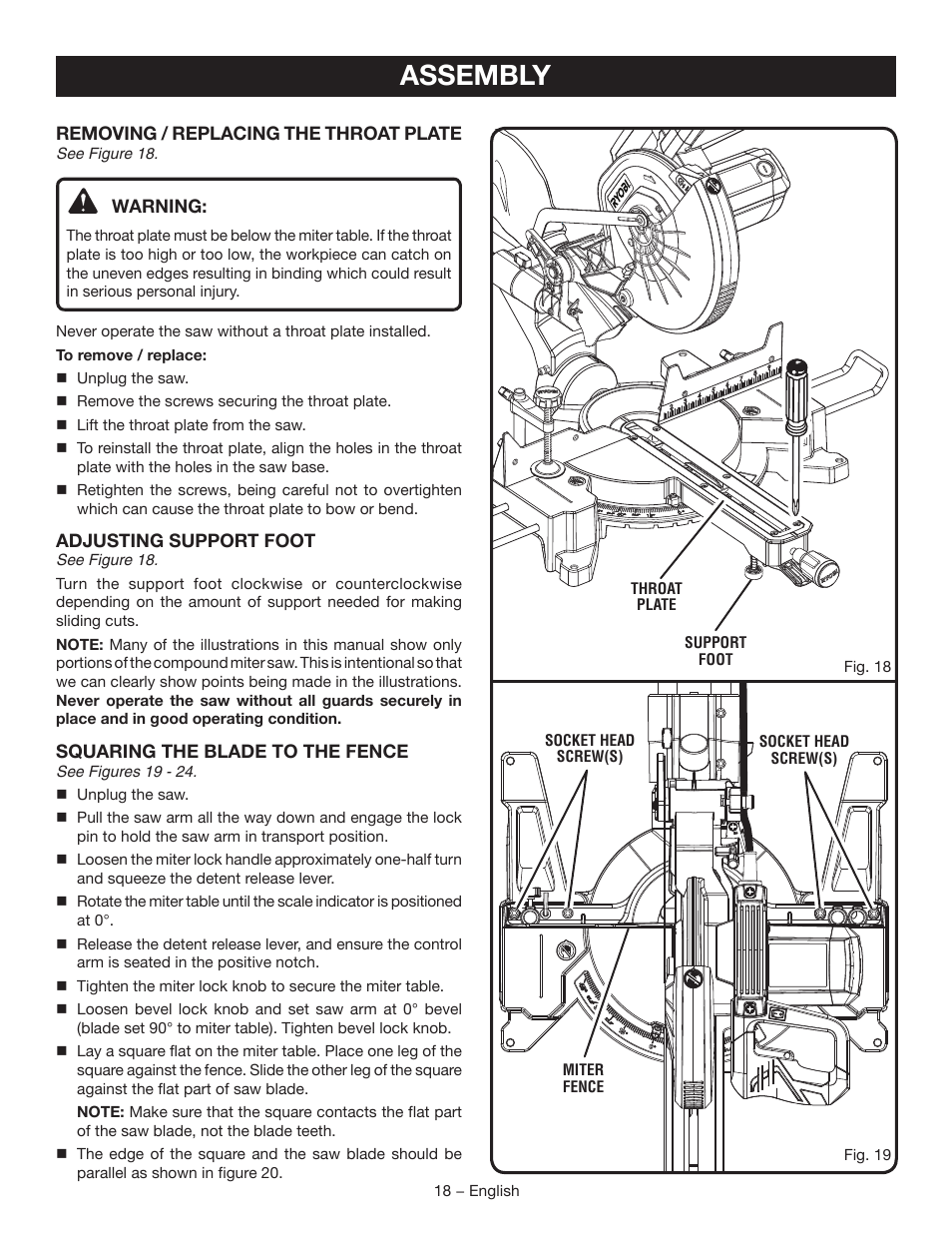 Assembly | Ryobi TSS102L User Manual | Page 18 / 100