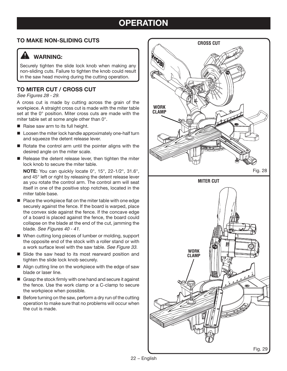 Operation | Ryobi TSS102L User Manual | Page 22 / 100