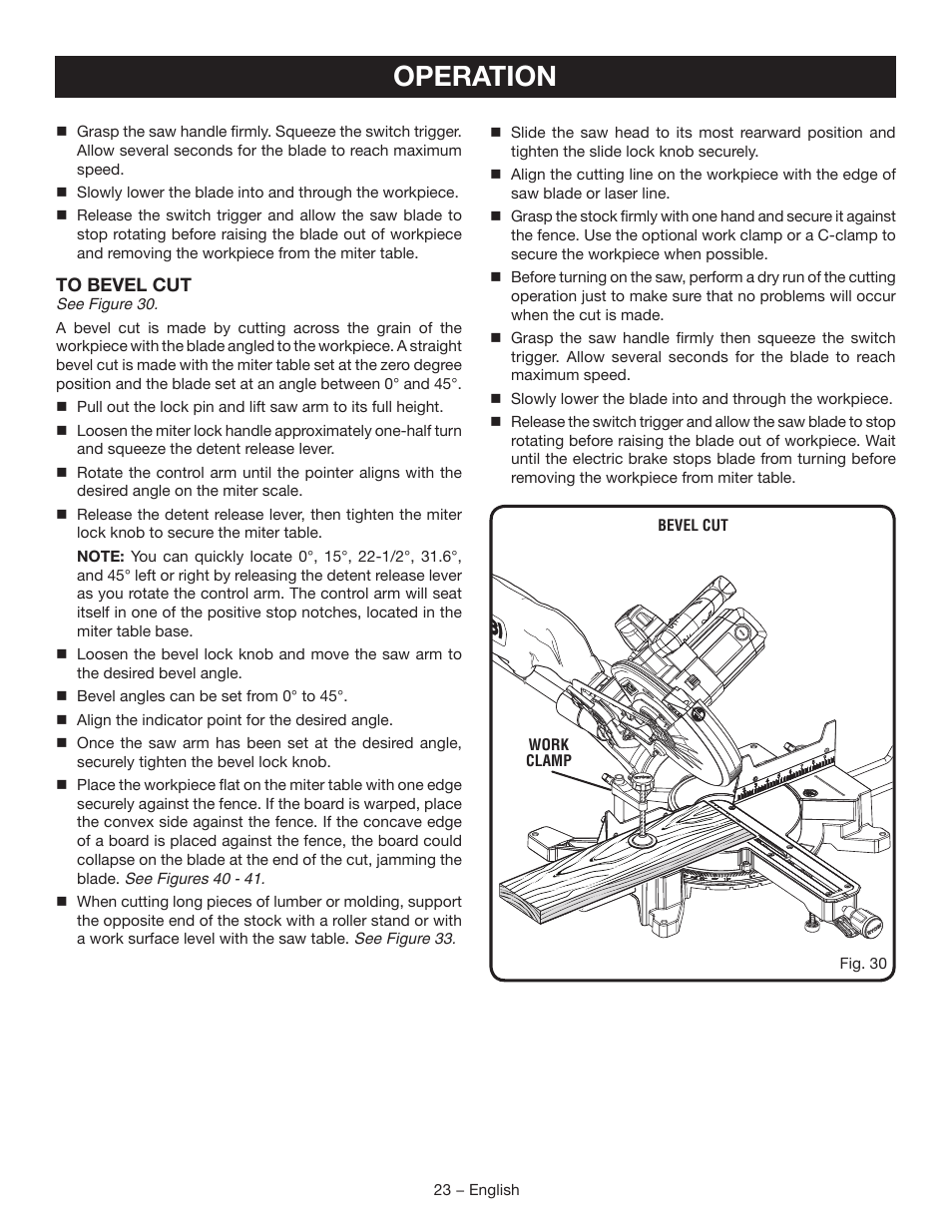 Operation | Ryobi TSS102L User Manual | Page 23 / 100