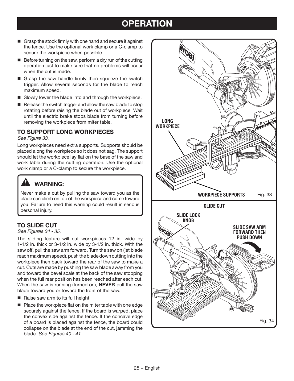 Operation | Ryobi TSS102L User Manual | Page 25 / 100