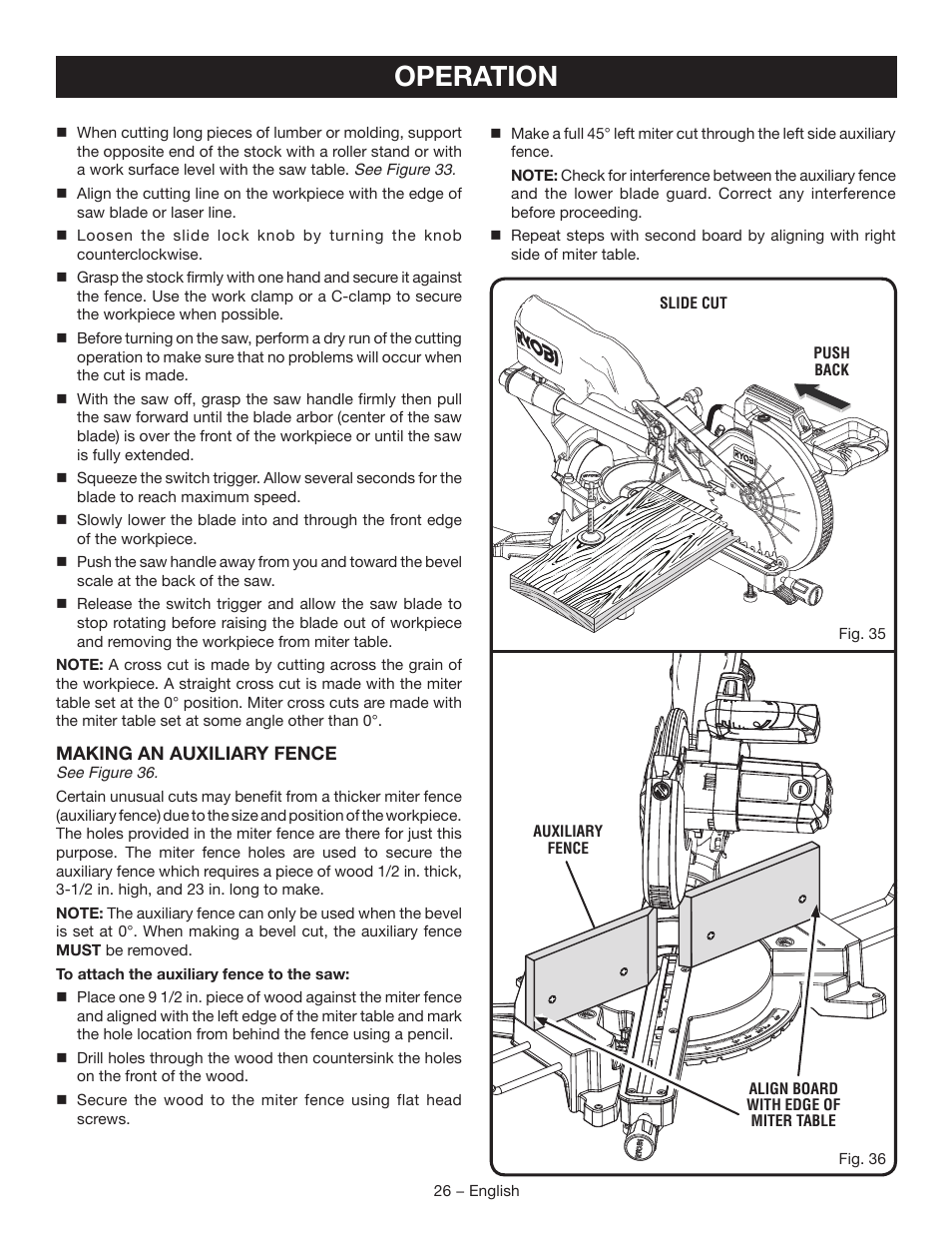 Operation | Ryobi TSS102L User Manual | Page 26 / 100