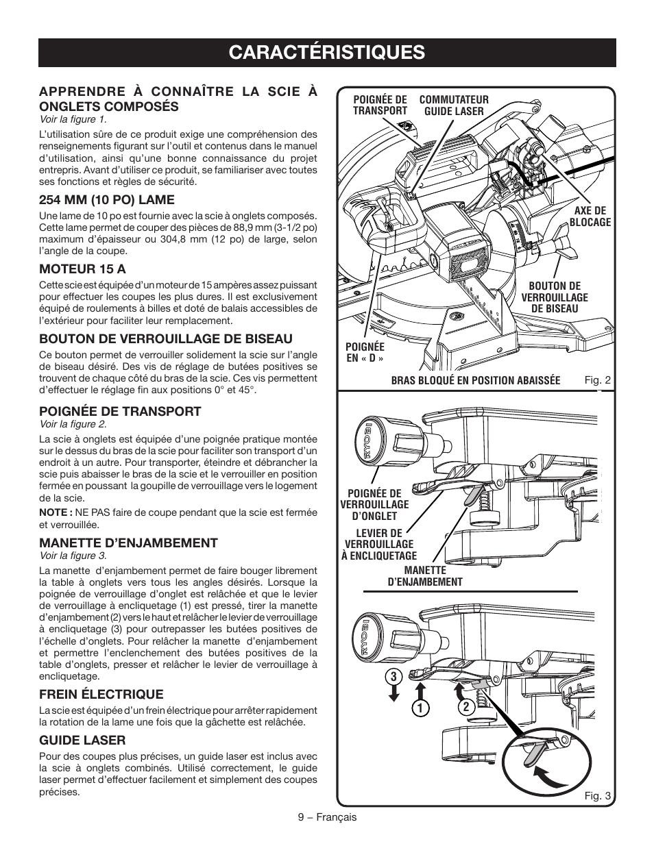 Caractéristiques | Ryobi TSS102L User Manual | Page 41 / 100