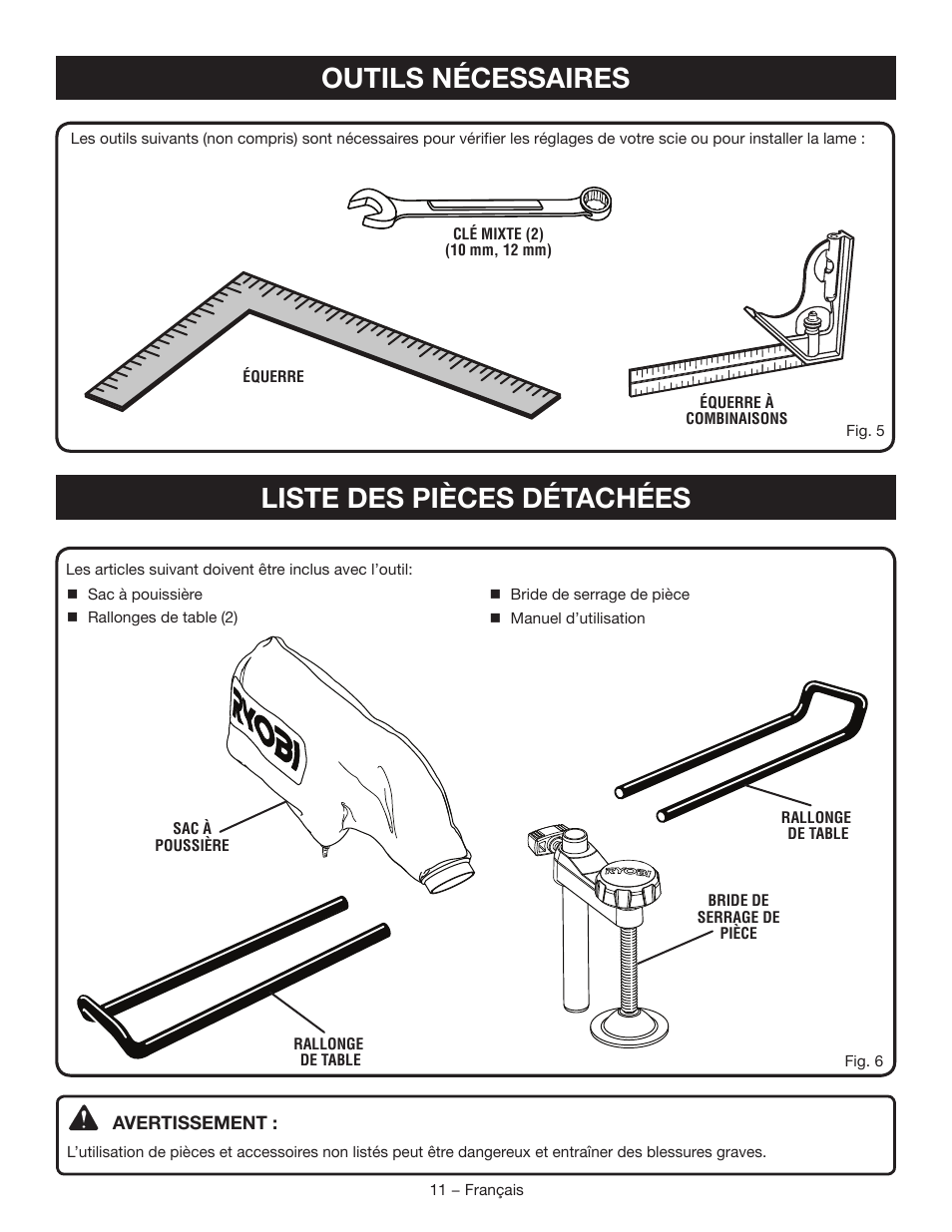 Liste des pièces détachées, Outils nécessaires | Ryobi TSS102L User Manual | Page 43 / 100