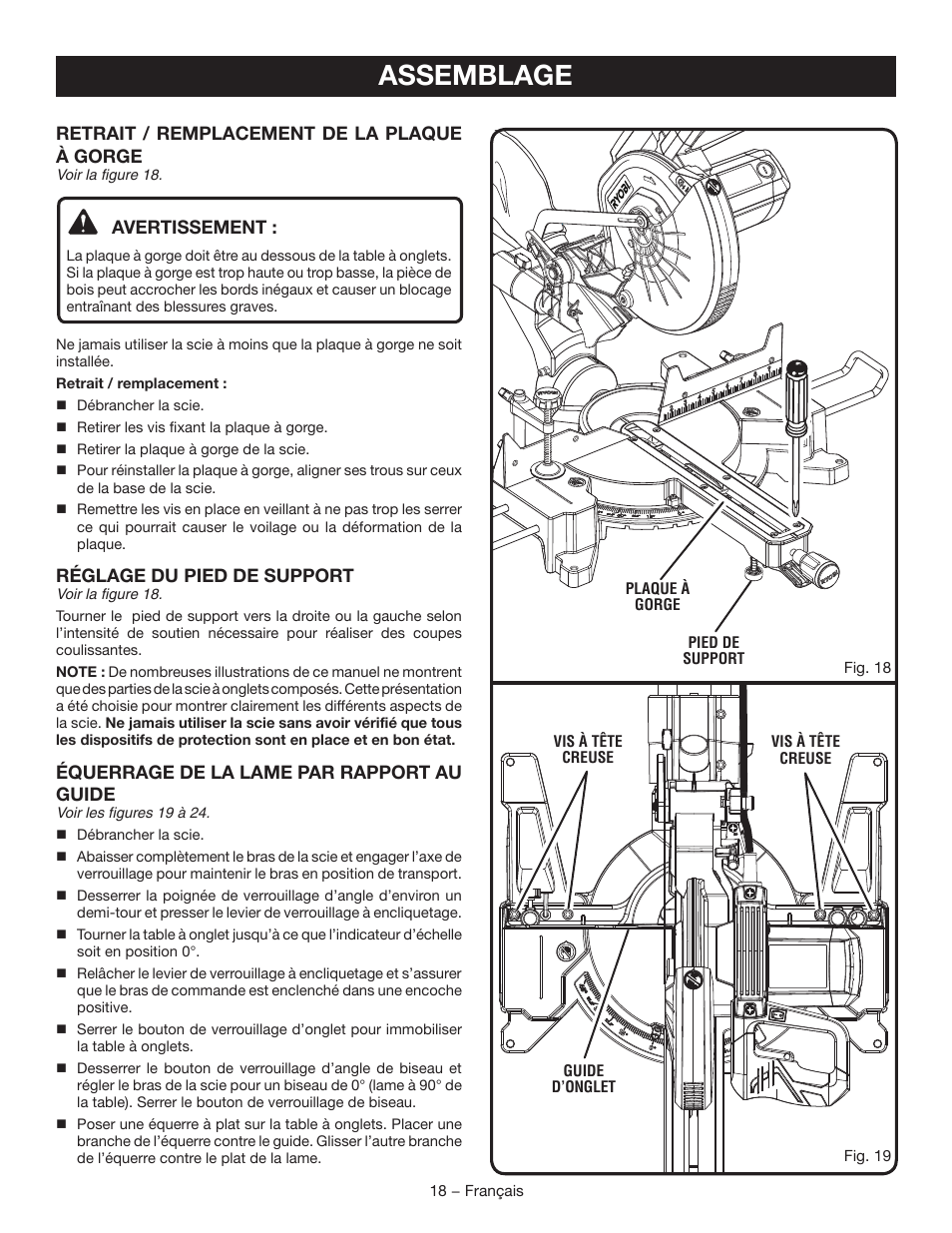 Assemblage | Ryobi TSS102L User Manual | Page 50 / 100
