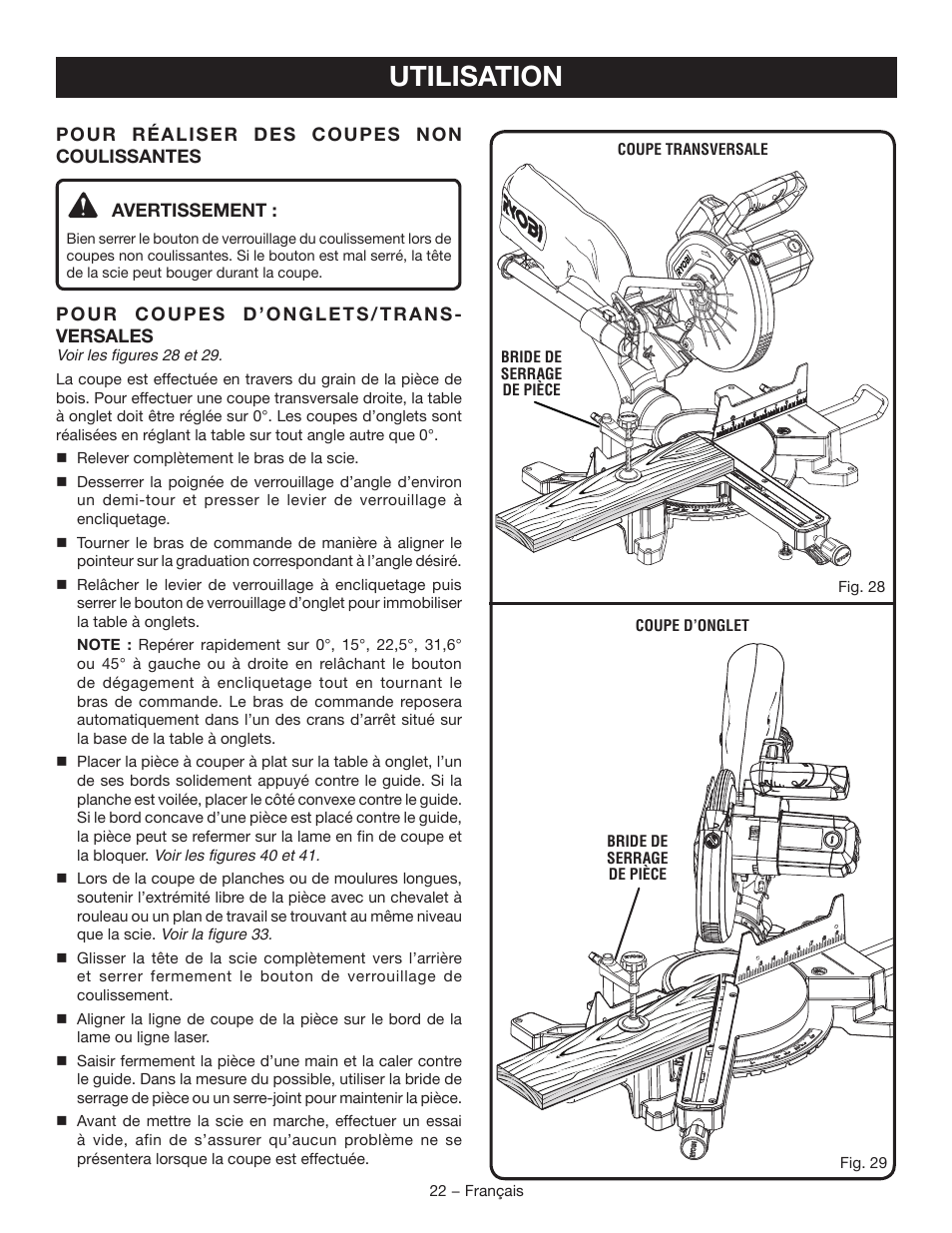 Utilisation | Ryobi TSS102L User Manual | Page 54 / 100
