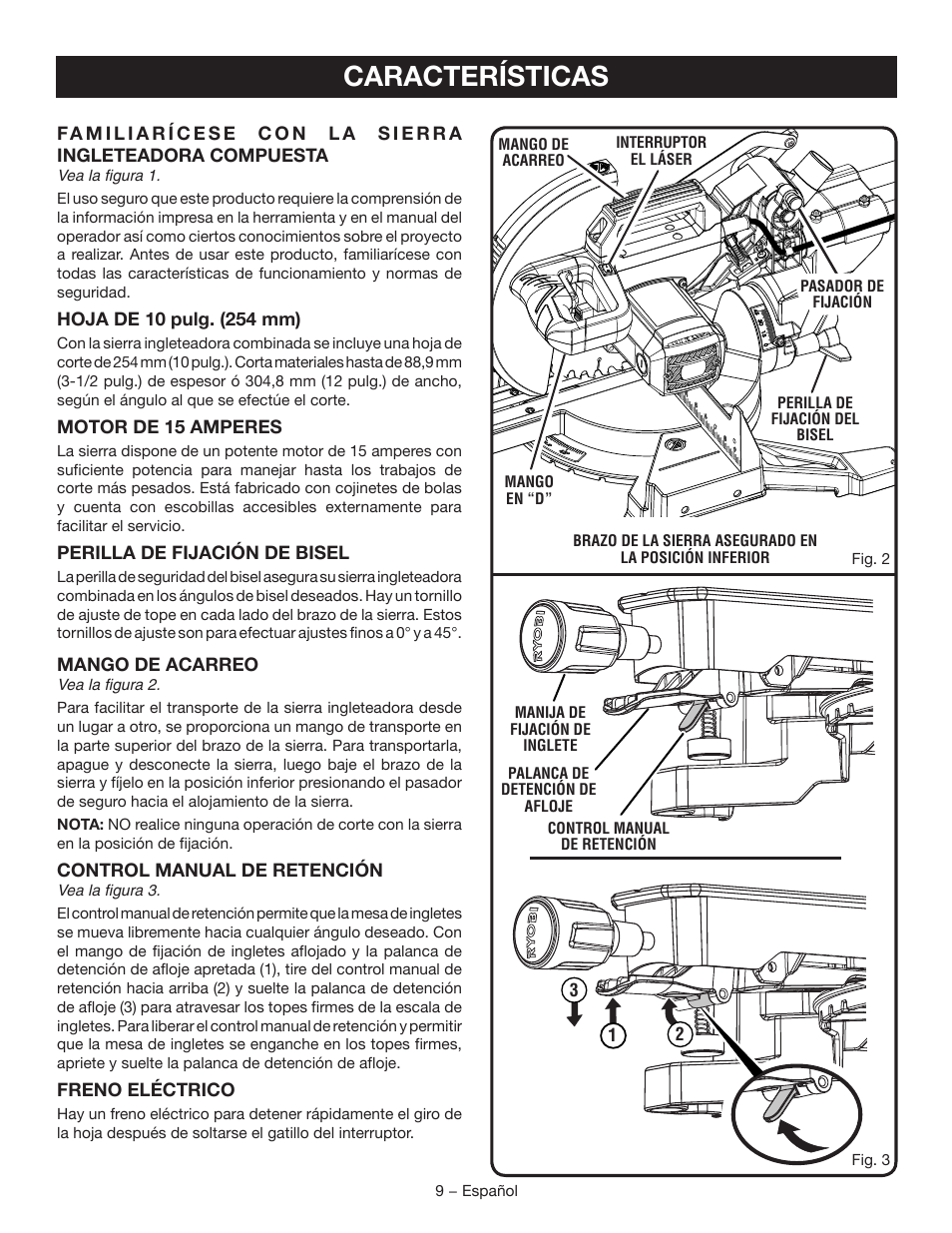 Características | Ryobi TSS102L User Manual | Page 73 / 100