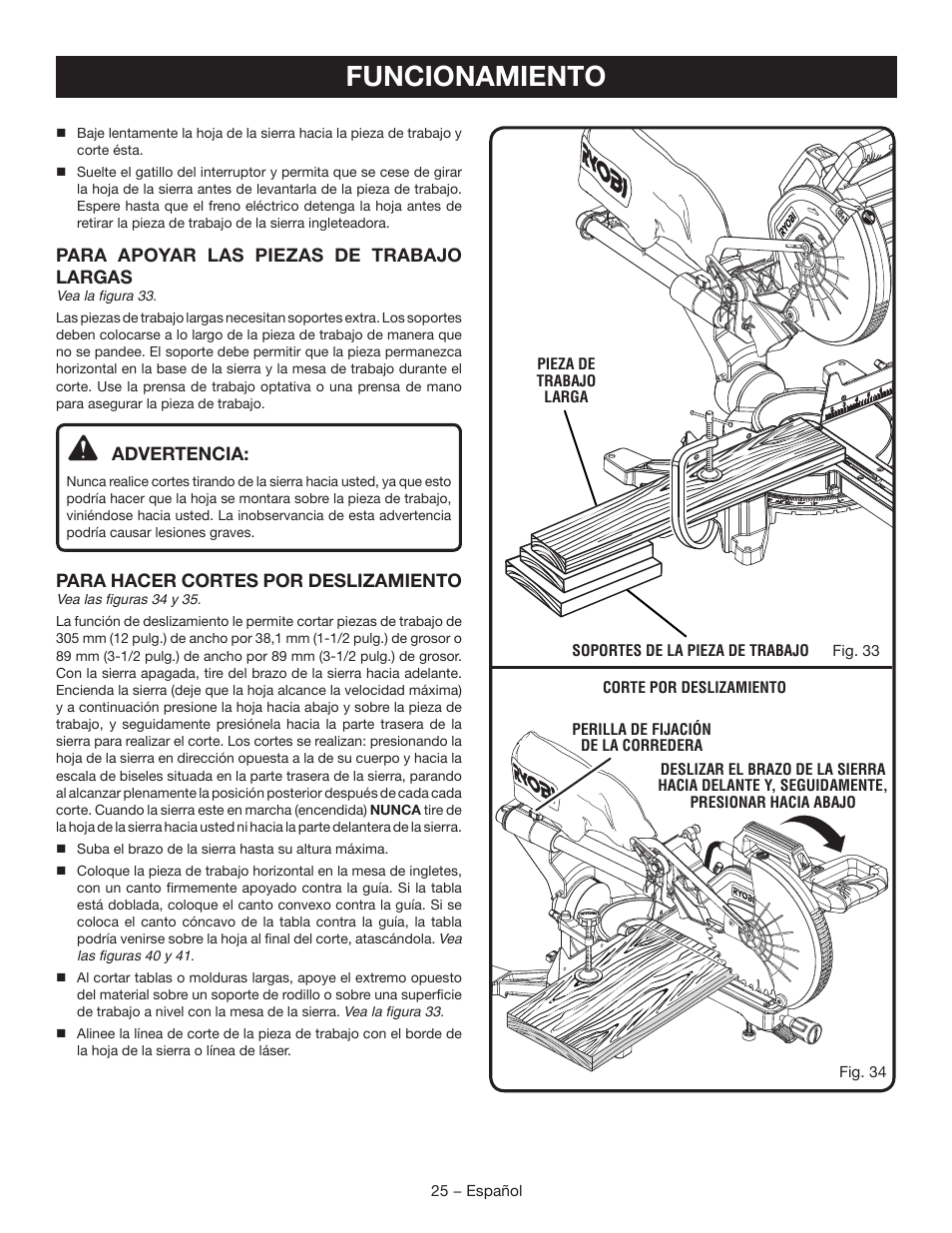 Funcionamiento | Ryobi TSS102L User Manual | Page 89 / 100