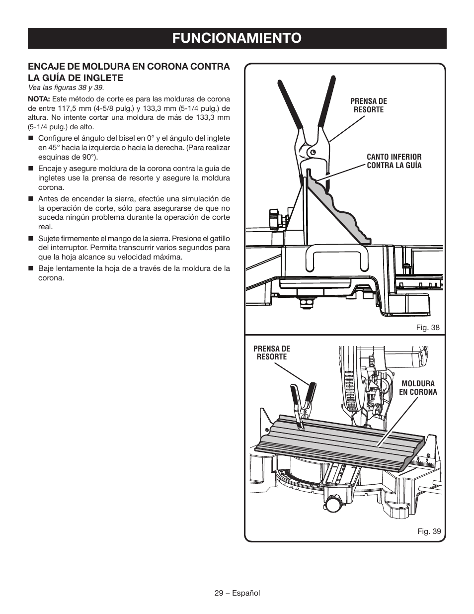 Funcionamiento | Ryobi TSS102L User Manual | Page 93 / 100