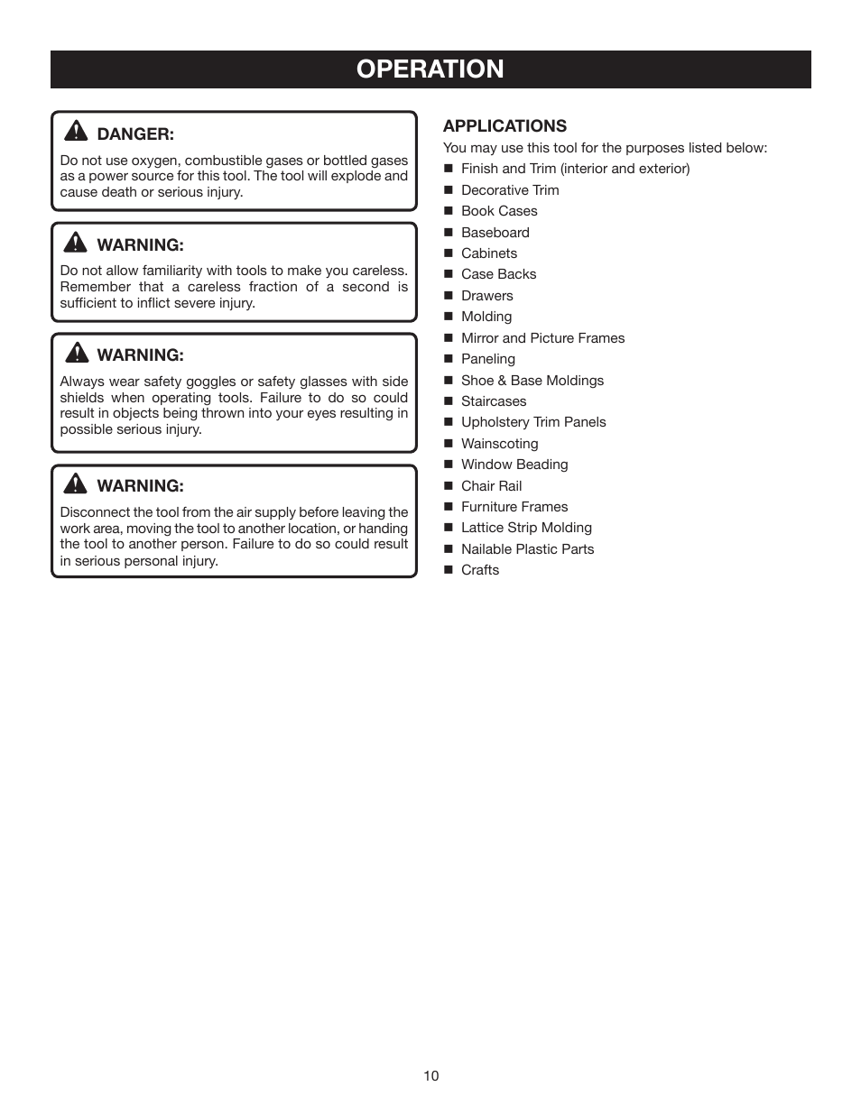 Operation | Ryobi YN200BN User Manual | Page 10 / 20