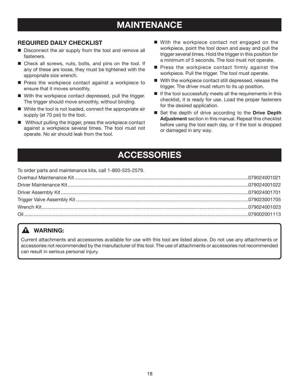 Maintenance, Accessories | Ryobi YN200BN User Manual | Page 18 / 20