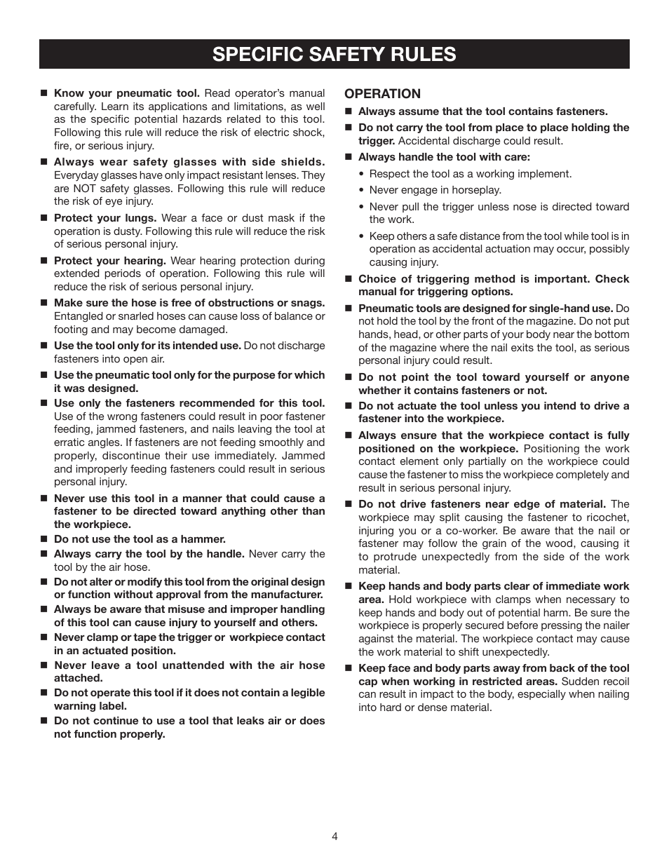 Specific safety rules | Ryobi YN200BN User Manual | Page 4 / 20