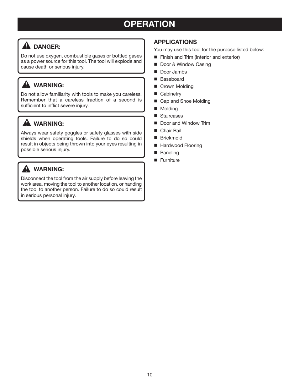 Operation | Ryobi YN250FS User Manual | Page 10 / 20