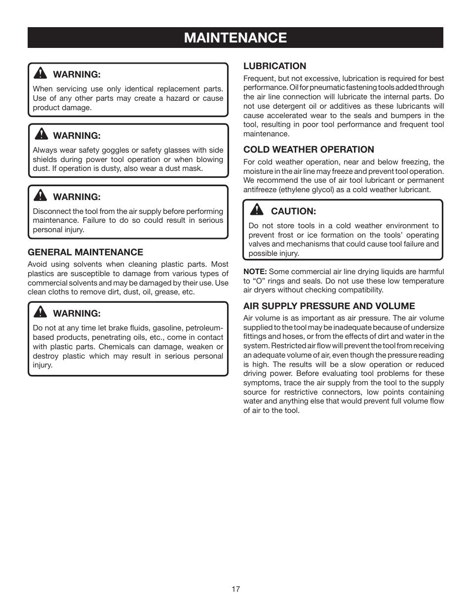 Maintenance | Ryobi YN250FS User Manual | Page 17 / 20