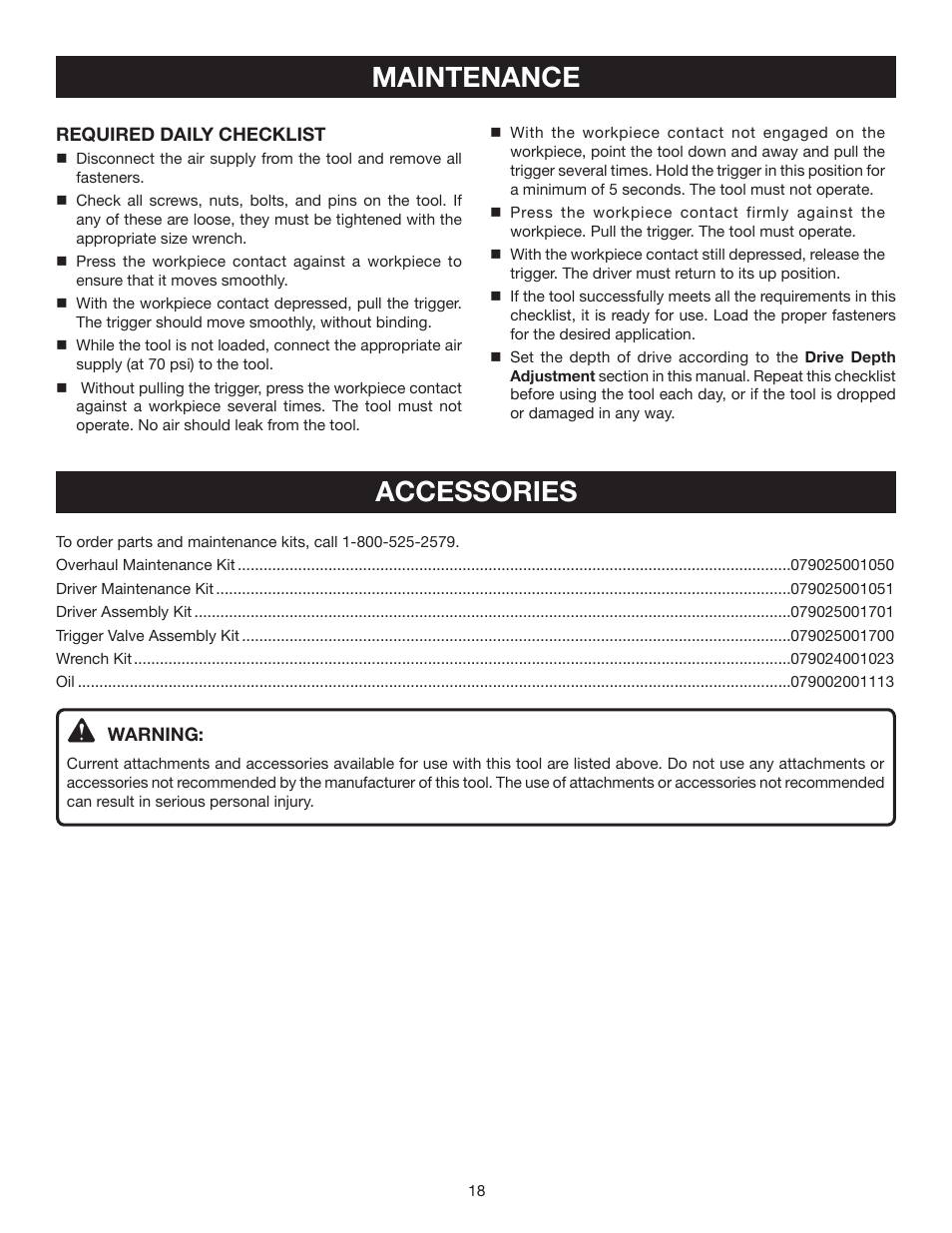 Maintenance, Accessories | Ryobi YN250FS User Manual | Page 18 / 20