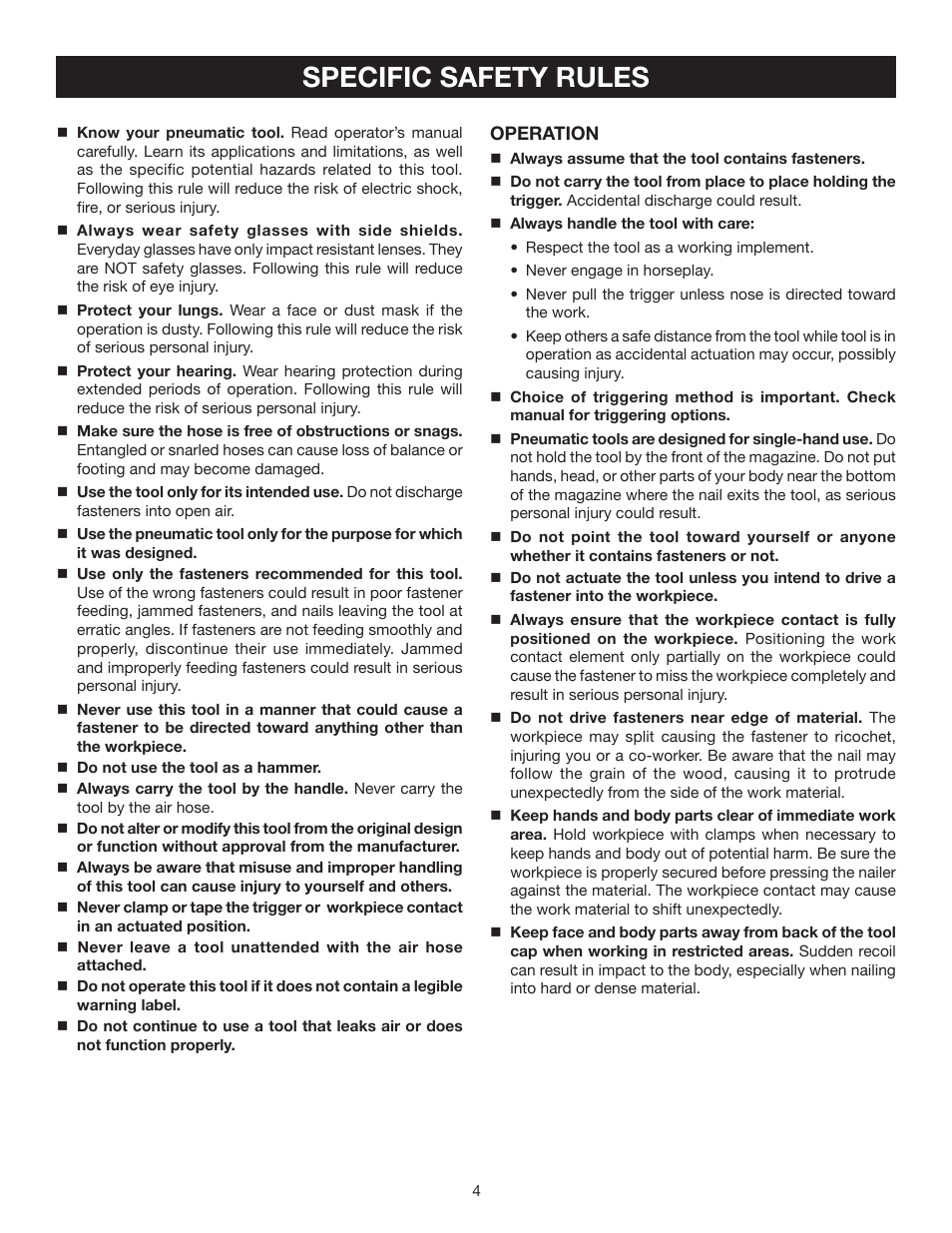 Specific safety rules | Ryobi YN250FS User Manual | Page 4 / 20