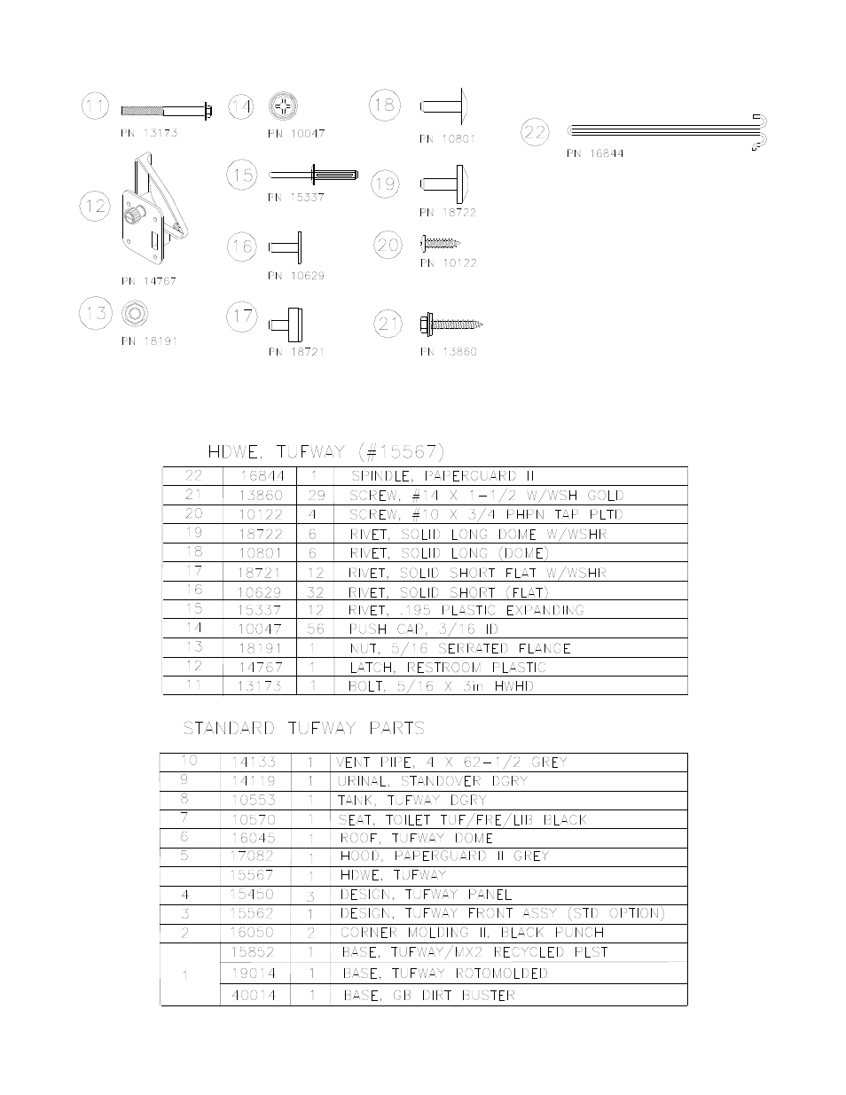 Parts list | Satellite Tufway User Manual | Page 5 / 17