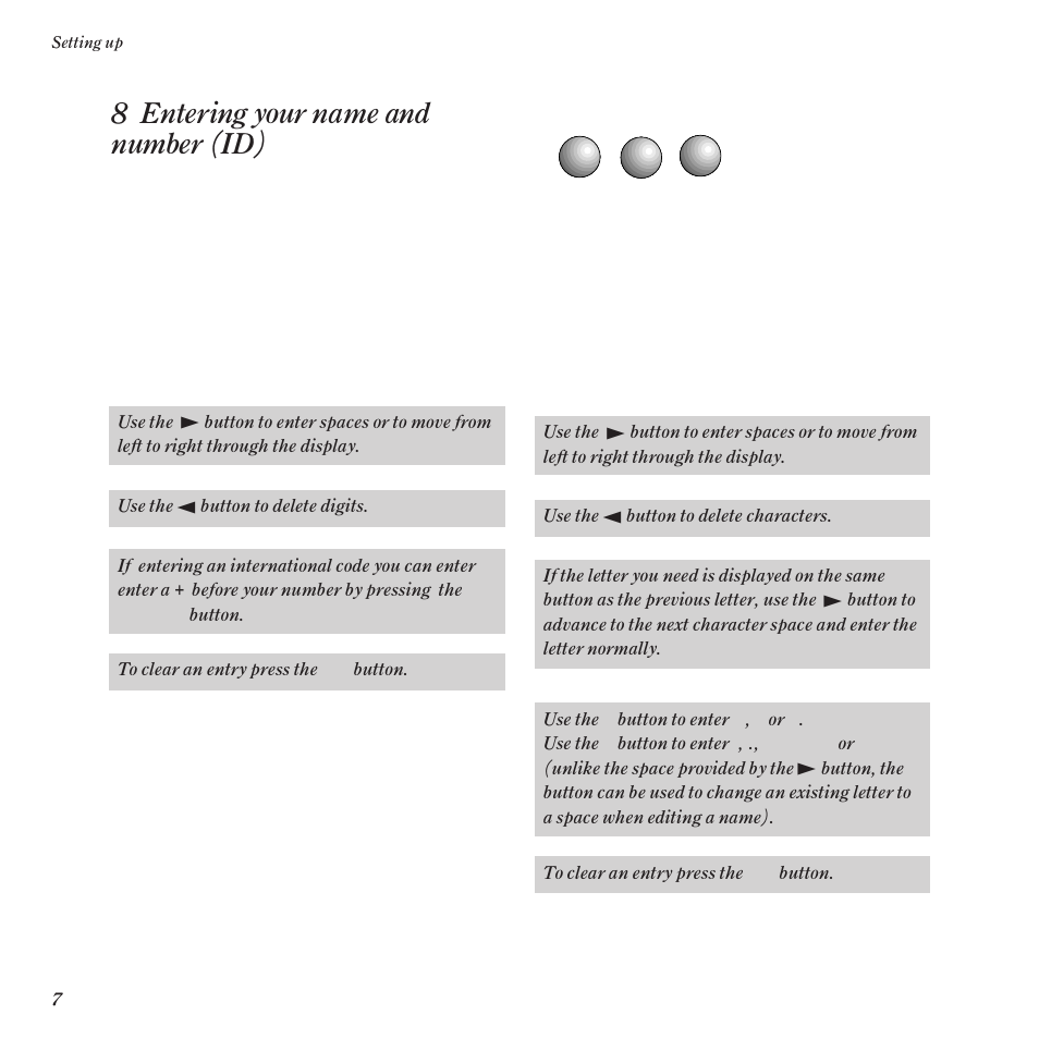 8 entering your name and number (id) | BT DF60 User Manual | Page 10 / 42