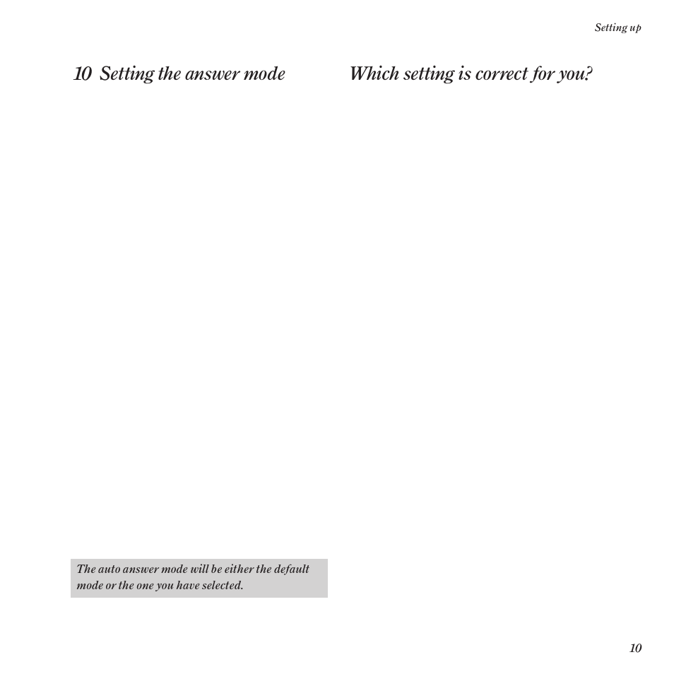 10 setting the answer mode, Which setting is correct for you | BT DF60 User Manual | Page 13 / 42