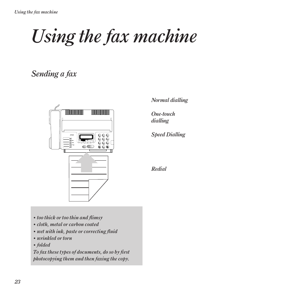 Using the fax machine, Sending a fax, Document loading | Document set | BT DF60 User Manual | Page 26 / 42
