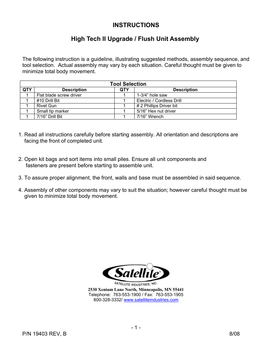 Satellite High Tech 2 Flush User Manual | 9 pages