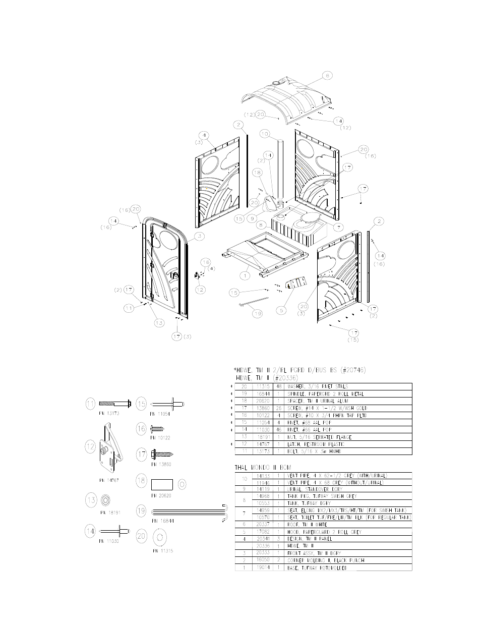 Exploded unit assembly drawing, Parts list | Satellite Mondo User Manual | Page 3 / 8