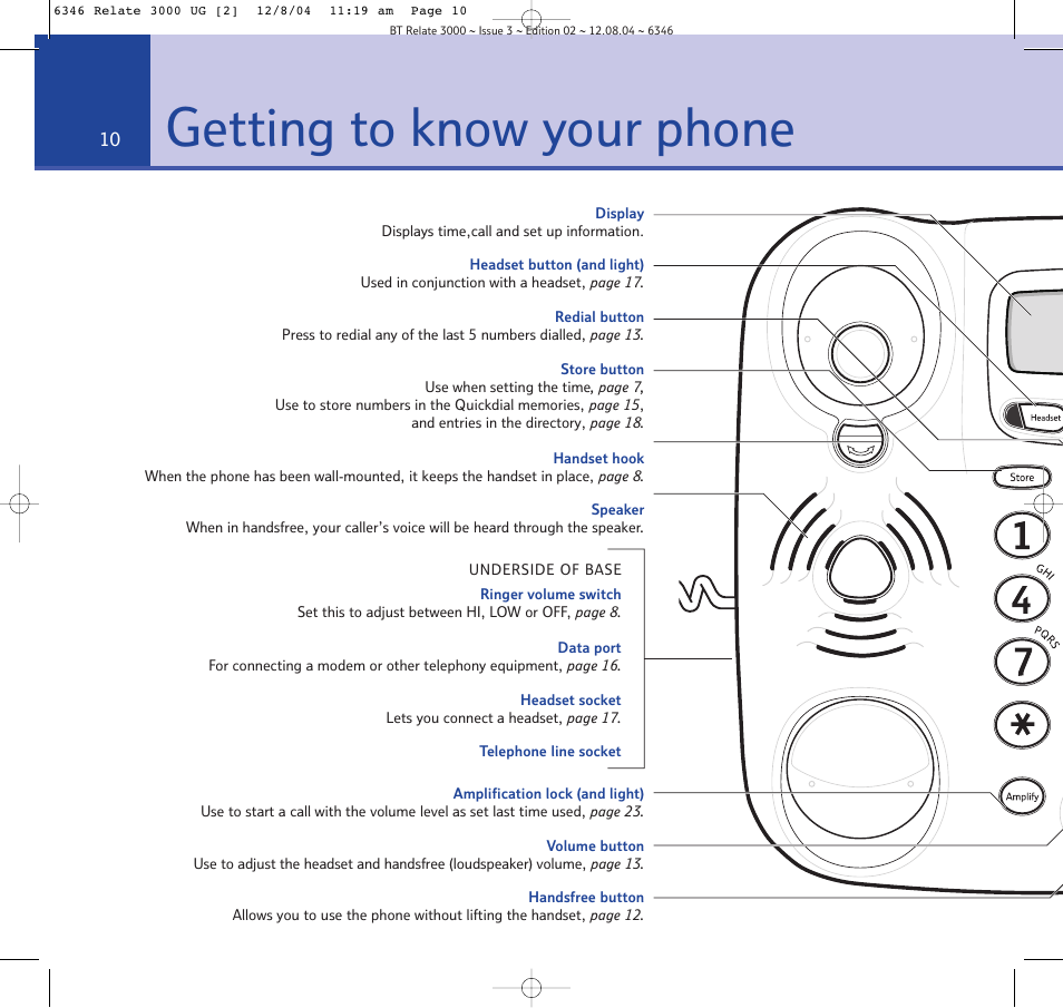 Getting to know your phone | BT RELATE 3000 User Manual | Page 10 / 34
