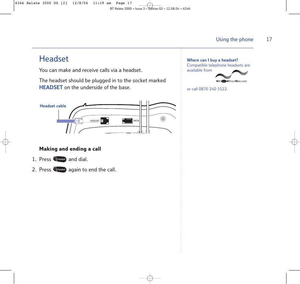 Headset | BT RELATE 3000 User Manual | Page 17 / 34