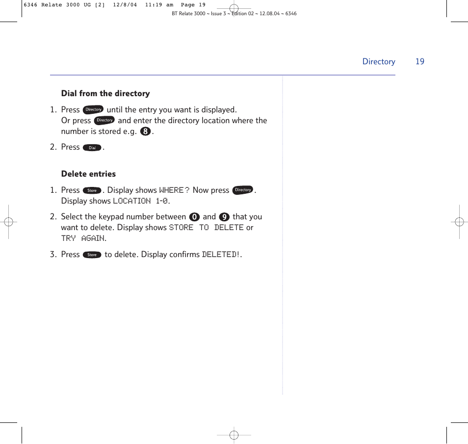 Delete entries | BT RELATE 3000 User Manual | Page 19 / 34