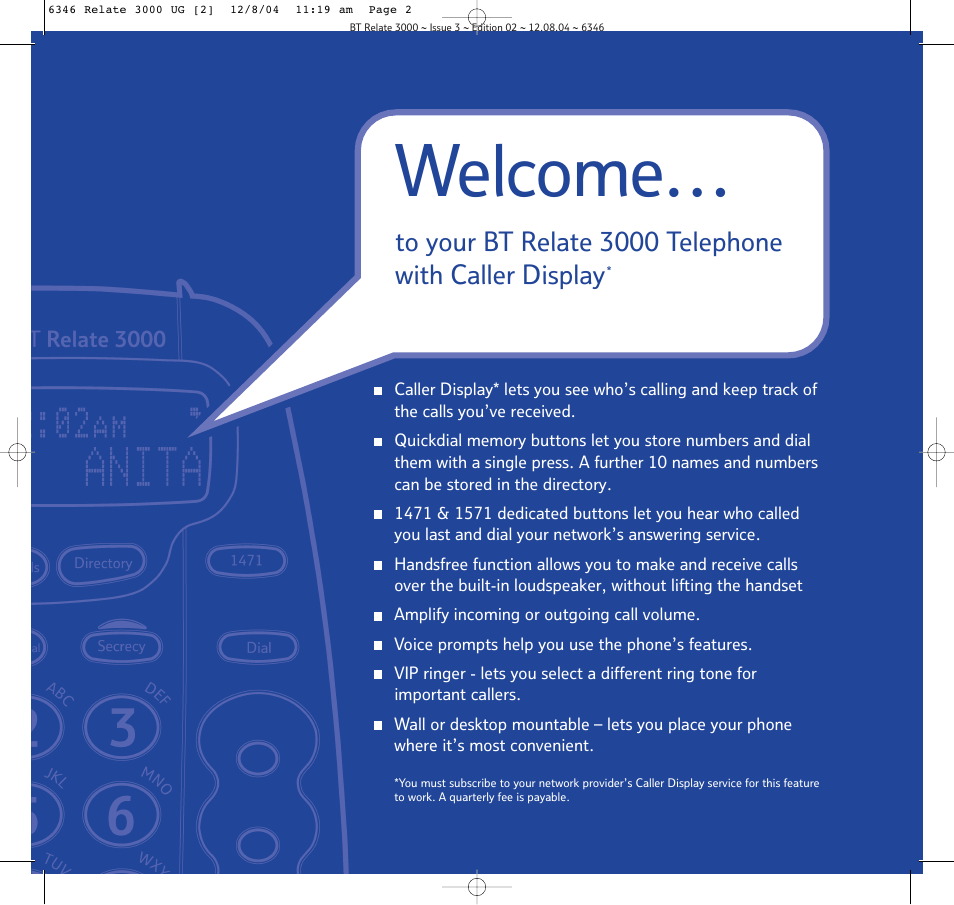 Welcome | BT RELATE 3000 User Manual | Page 2 / 34
