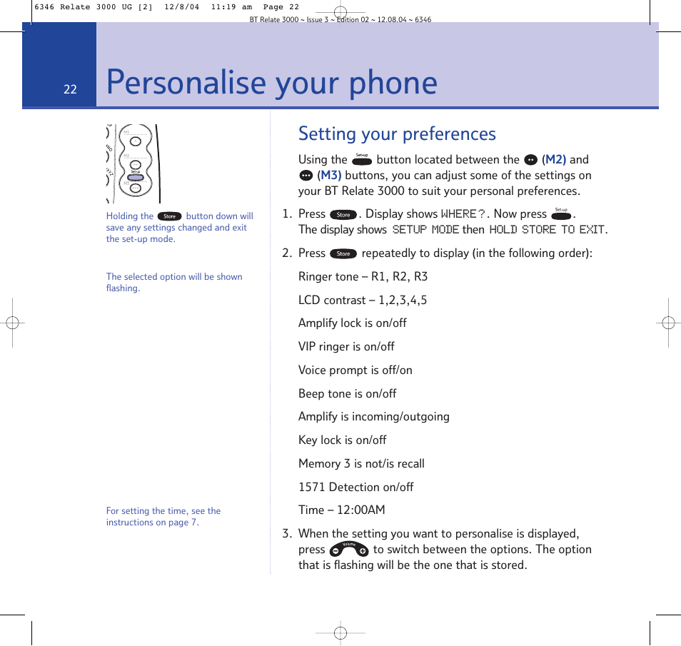Personalise your phone, Ringer tone, Lcd contrast | Amplify lock, Ringer tone lcd contrast amplify lock, Setting your preferences | BT RELATE 3000 User Manual | Page 22 / 34