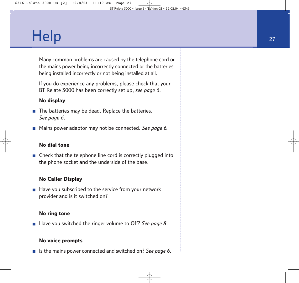 Help | BT RELATE 3000 User Manual | Page 27 / 34