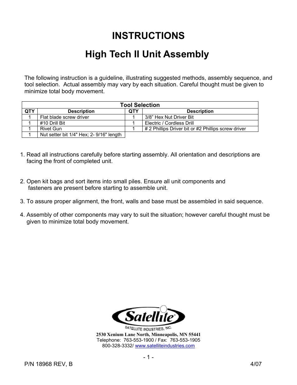 Satellite High Tech 2 User Manual | 6 pages