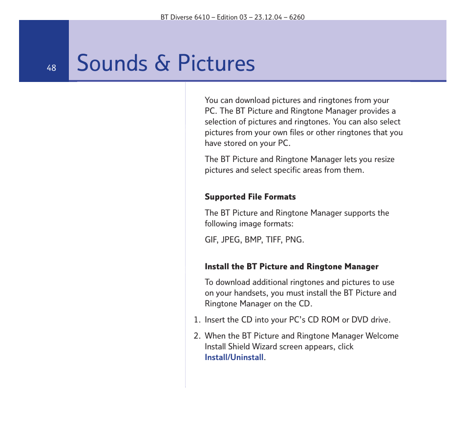 Sounds & pictures | BT DIVERSE 6410 User Manual | Page 48 / 82