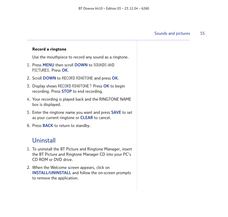 Uninstall | BT DIVERSE 6410 User Manual | Page 55 / 82
