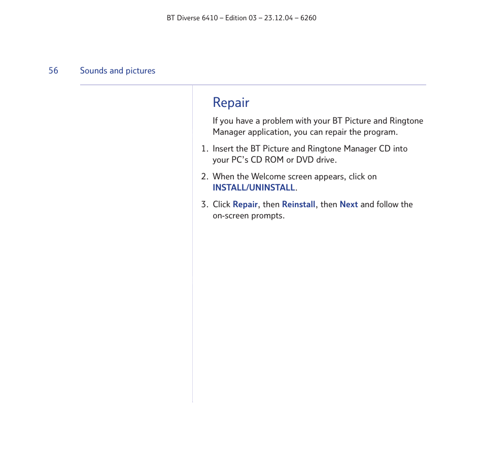 Repair | BT DIVERSE 6410 User Manual | Page 56 / 82