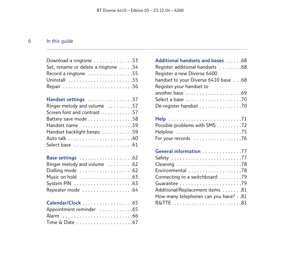BT DIVERSE 6410 User Manual | Page 6 / 82