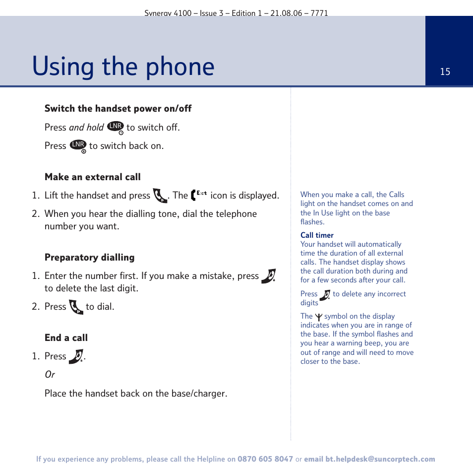 Using the phone | BT 4100 User Manual | Page 15 / 84
