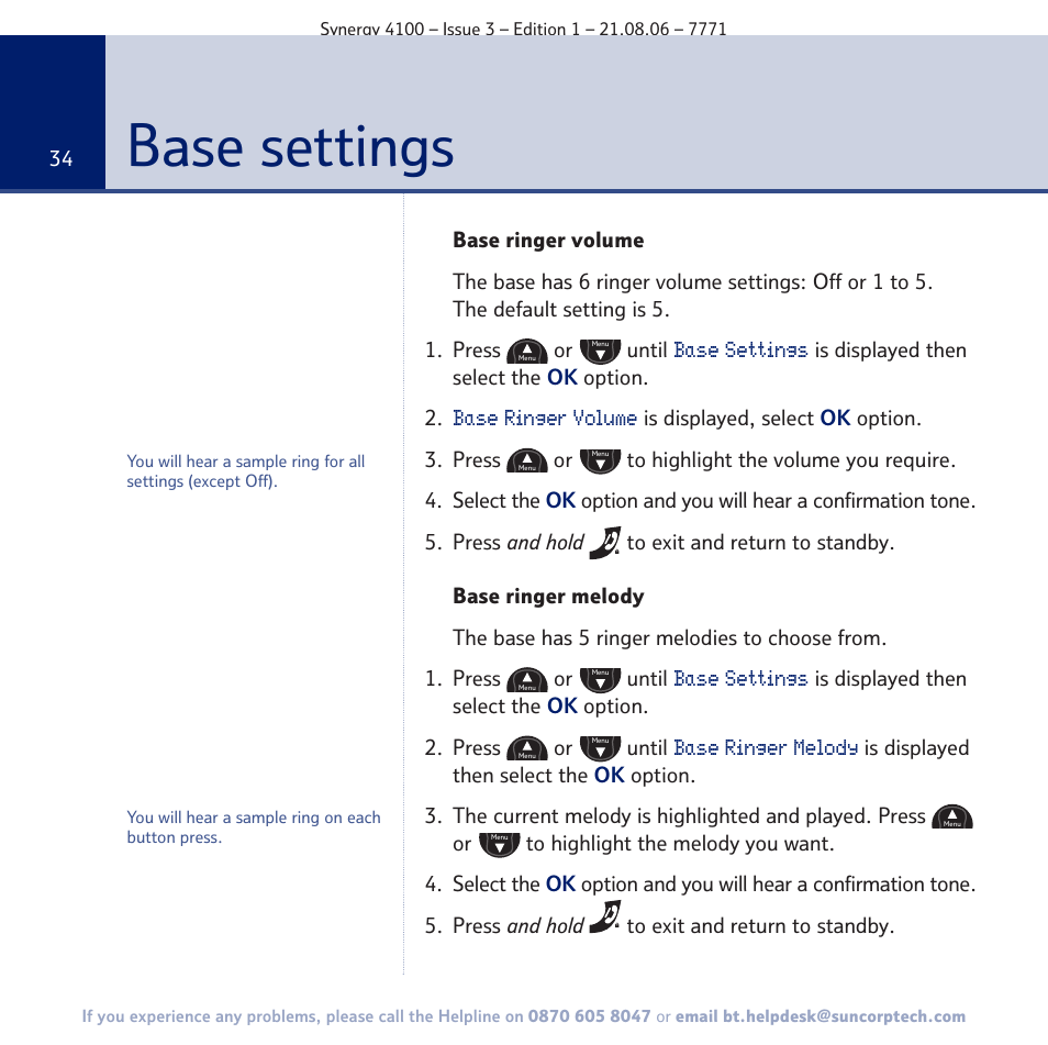 Base settings | BT 4100 User Manual | Page 34 / 84