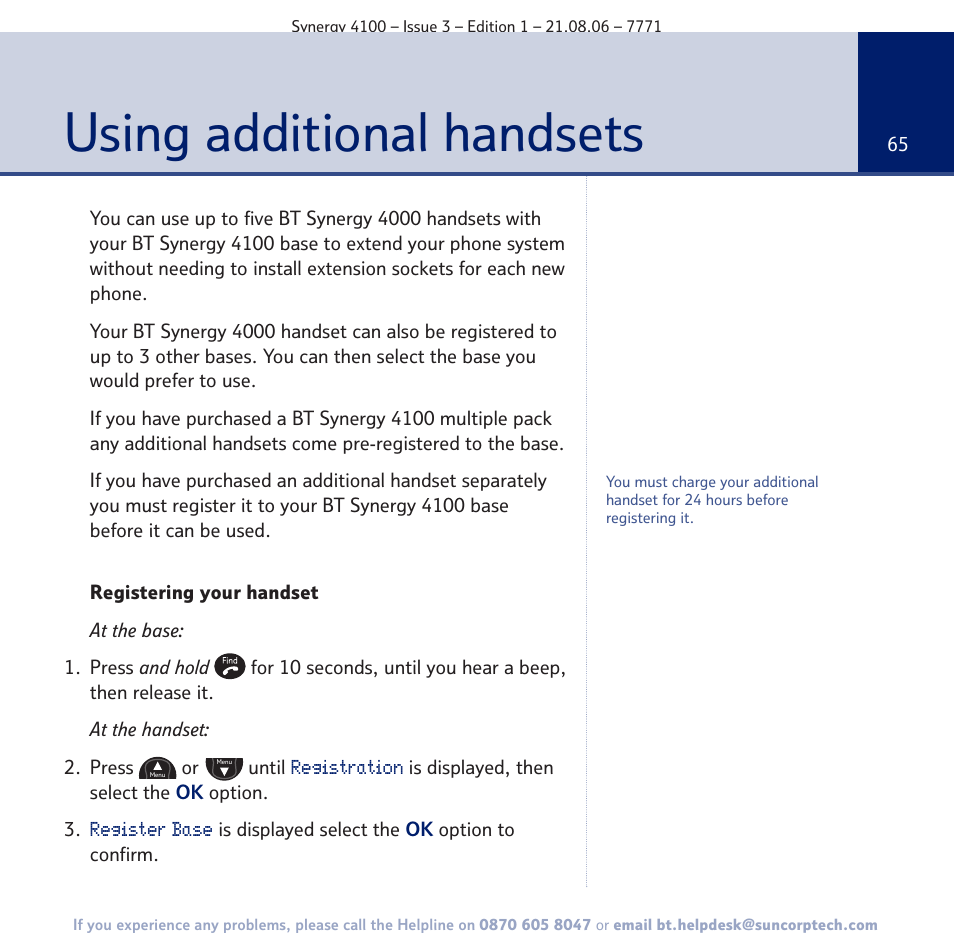 Using additional handsets | BT 4100 User Manual | Page 65 / 84