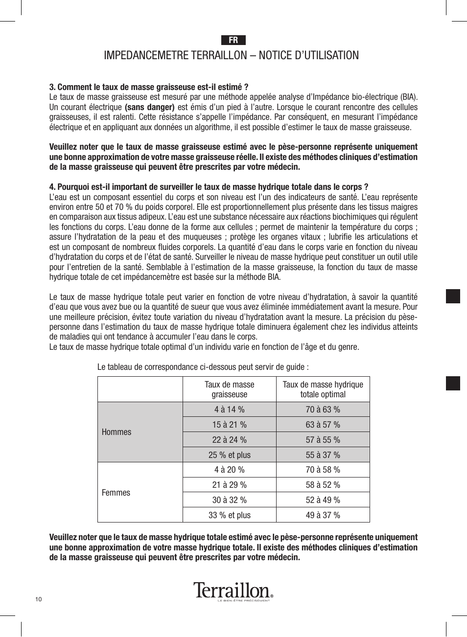 Impedancemetre terraillon – notice d’utilisation | Terraillon Pop Coach User Manual | Page 10 / 60