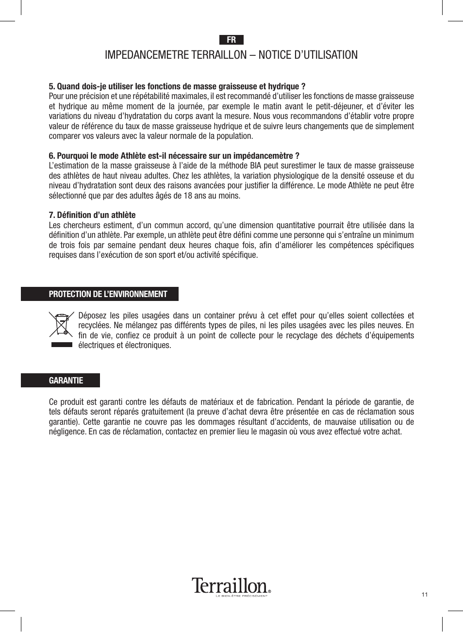 Impedancemetre terraillon – notice d’utilisation | Terraillon Pop Coach User Manual | Page 11 / 60