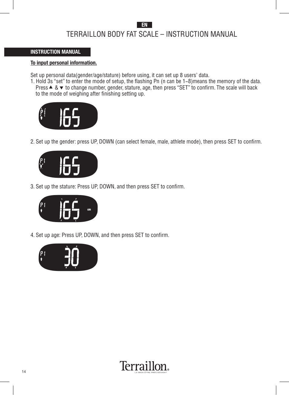 Terraillon body fat scale – instruction manual | Terraillon Pop Coach User Manual | Page 14 / 60