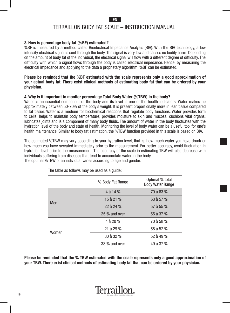 Terraillon body fat scale – instruction manual | Terraillon Pop Coach User Manual | Page 18 / 60