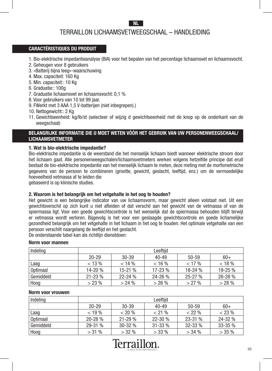 Terraillon lichaamsvetweegschaal – handleiding | Terraillon Pop Coach User Manual | Page 33 / 60