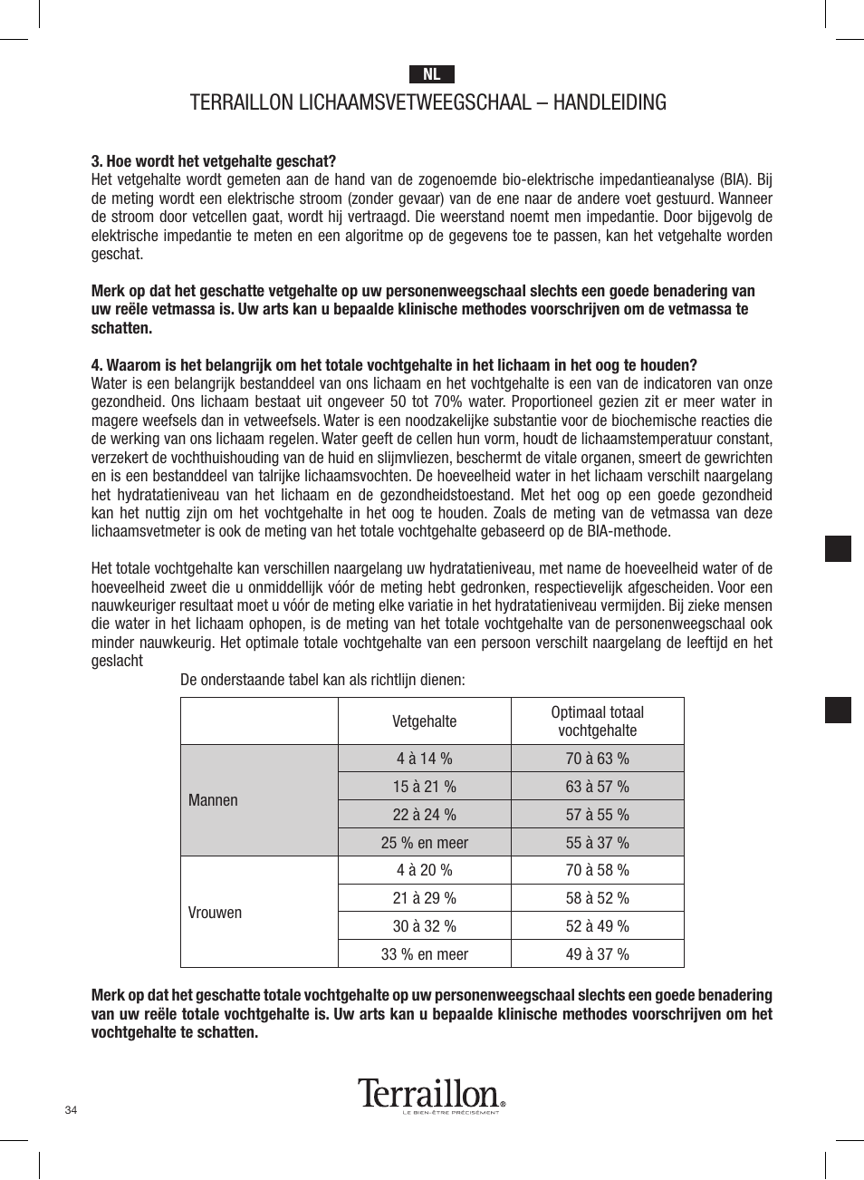 Terraillon lichaamsvetweegschaal – handleiding | Terraillon Pop Coach User Manual | Page 34 / 60