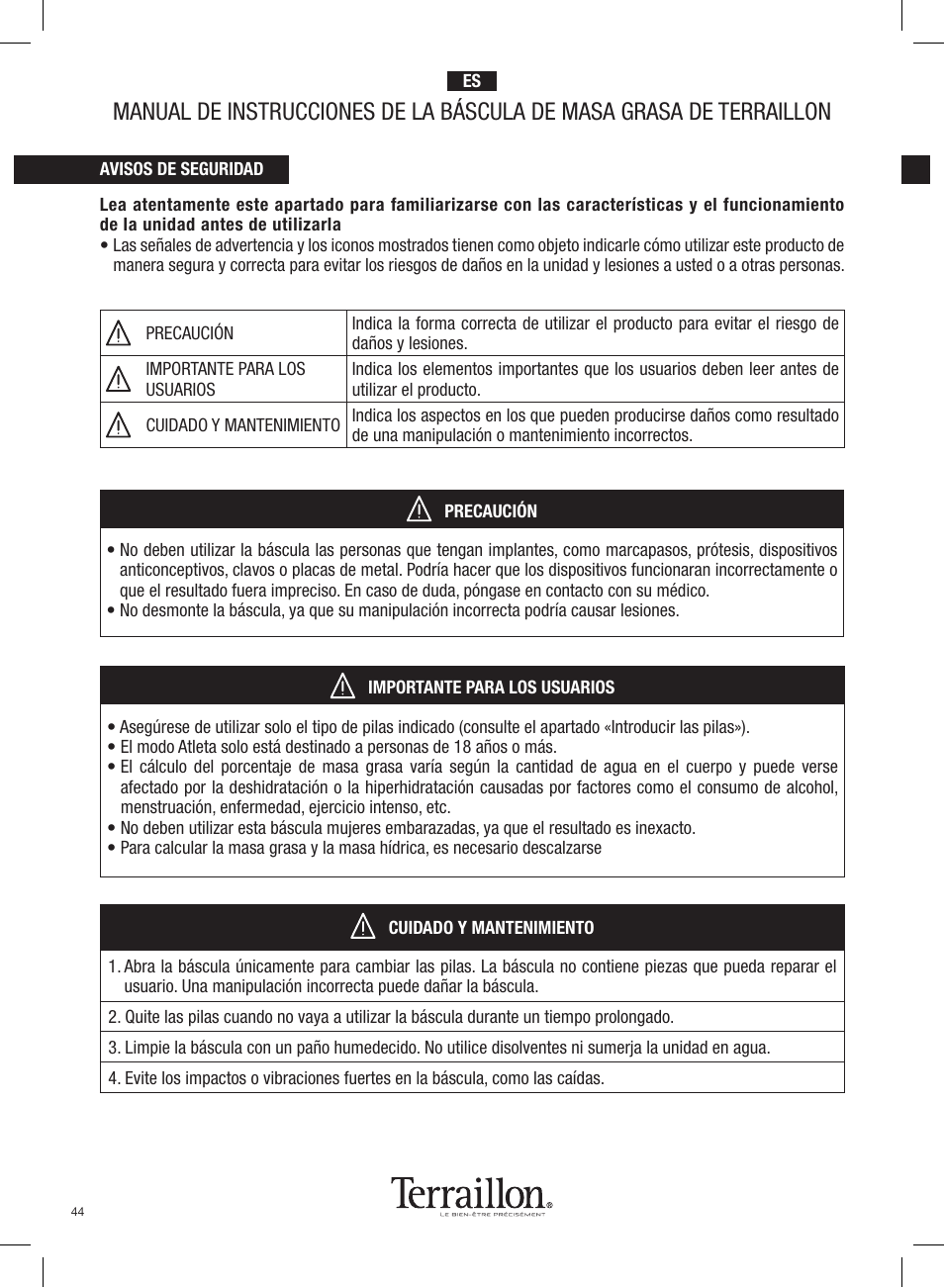 Terraillon Pop Coach User Manual | Page 44 / 60