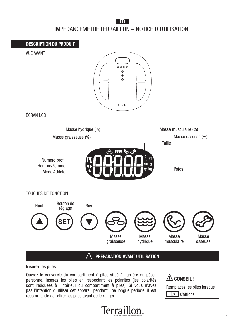 Impedancemetre terraillon – notice d’utilisation | Terraillon Pop Coach User Manual | Page 5 / 60